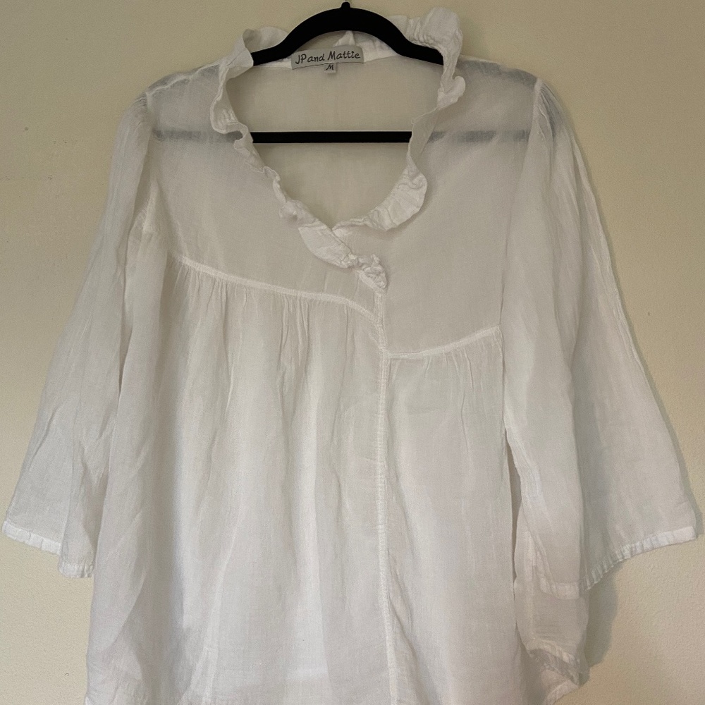 JP and Mattie White Ruffled Blouse